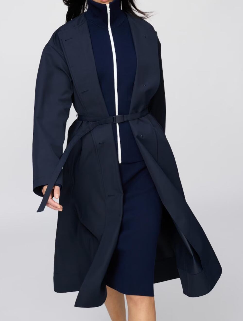 Uniqlo Collarless Long Coat in Navy Blue